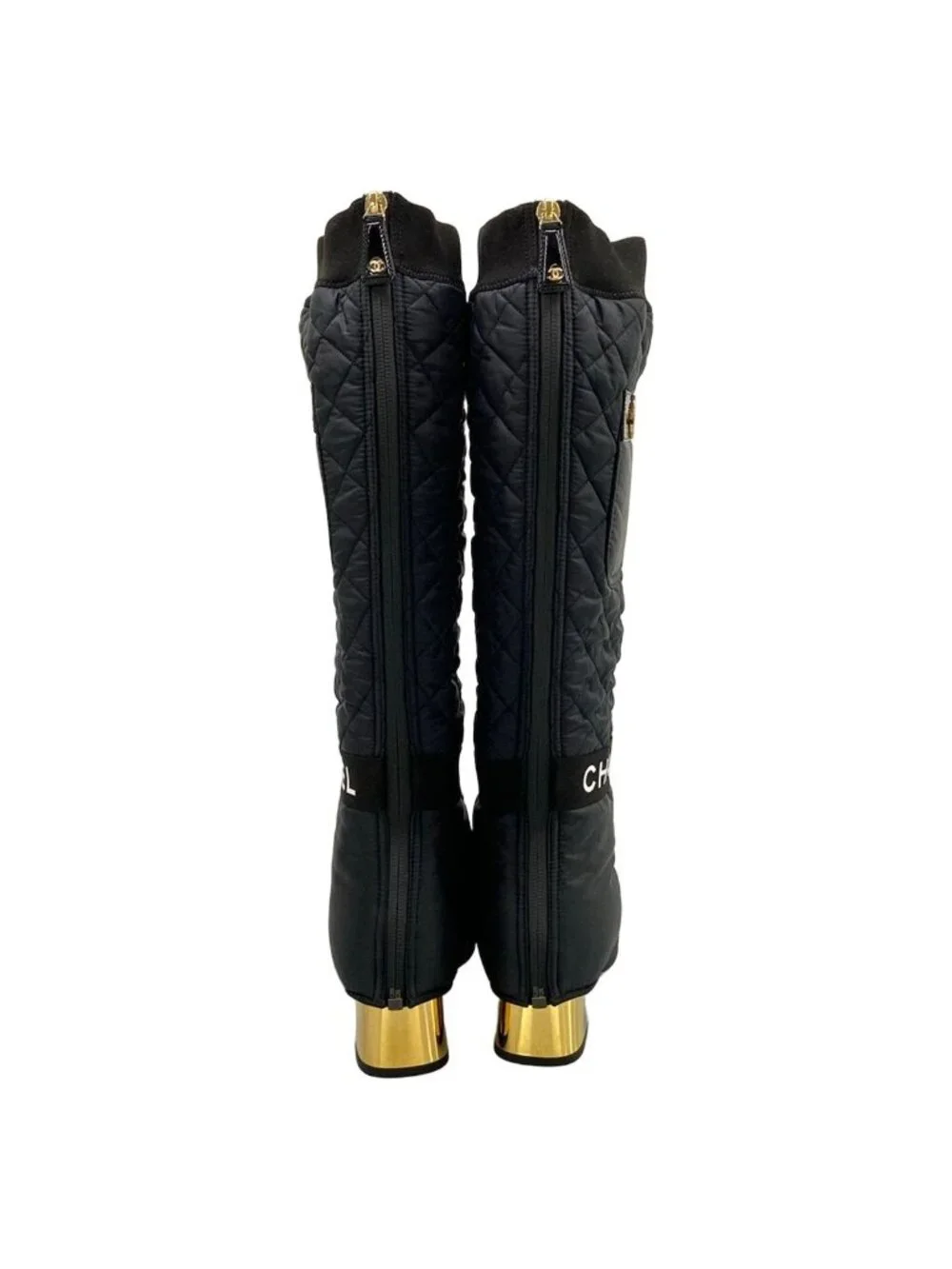 Chanel Long Boots 37 C Black 2-Way Nylon Cover Removable with Pocket Quilted